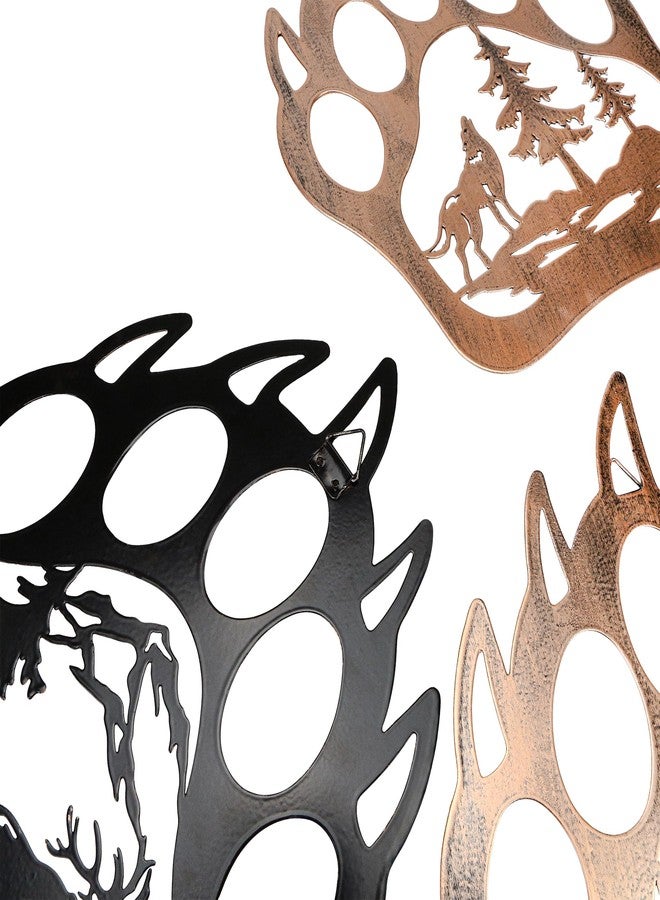 KH866 Metal Bear Paw Wall Decor Rustic Wildlife Art Hanging with Deer Bear Wolf Forest Pine Tree Cabin Lodge Hunting Wall Decoration Laser Cut 3D Artwork for Living Room Bedroom Bathroom Indoor Outdoor - Image 5